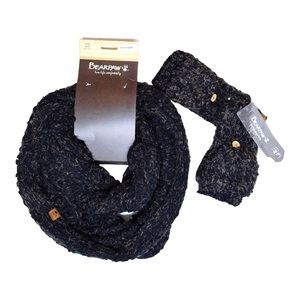 BearPaw Infinity Popcorn Scarf & Flip-Top Mitten Set in Black / Brown. NWT!